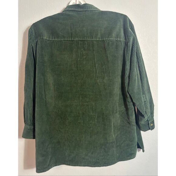 VTG Womens Weekend Provisions Corduroy Shirt Jacket L Green Shacket Button Up - Picture 3 of 7